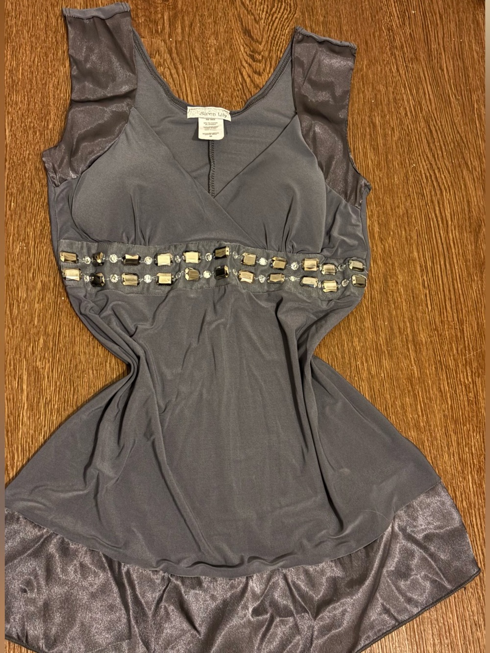 Siren Lily Charcoal Gray Jeweled Sleeveless Blouse